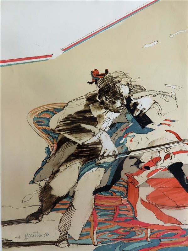 大得価通販真作保証 クロード・ワイズバッシュ 大判リトグラフ「将軍服のレンブラント」画52×73cm 仏人作家 卓越したデッサン 表現主義的に描く 4611 石版画、リトグラフ